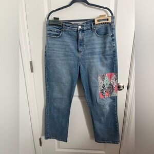 LOFT Blue Straight Leg Cropped Jeans with Patch